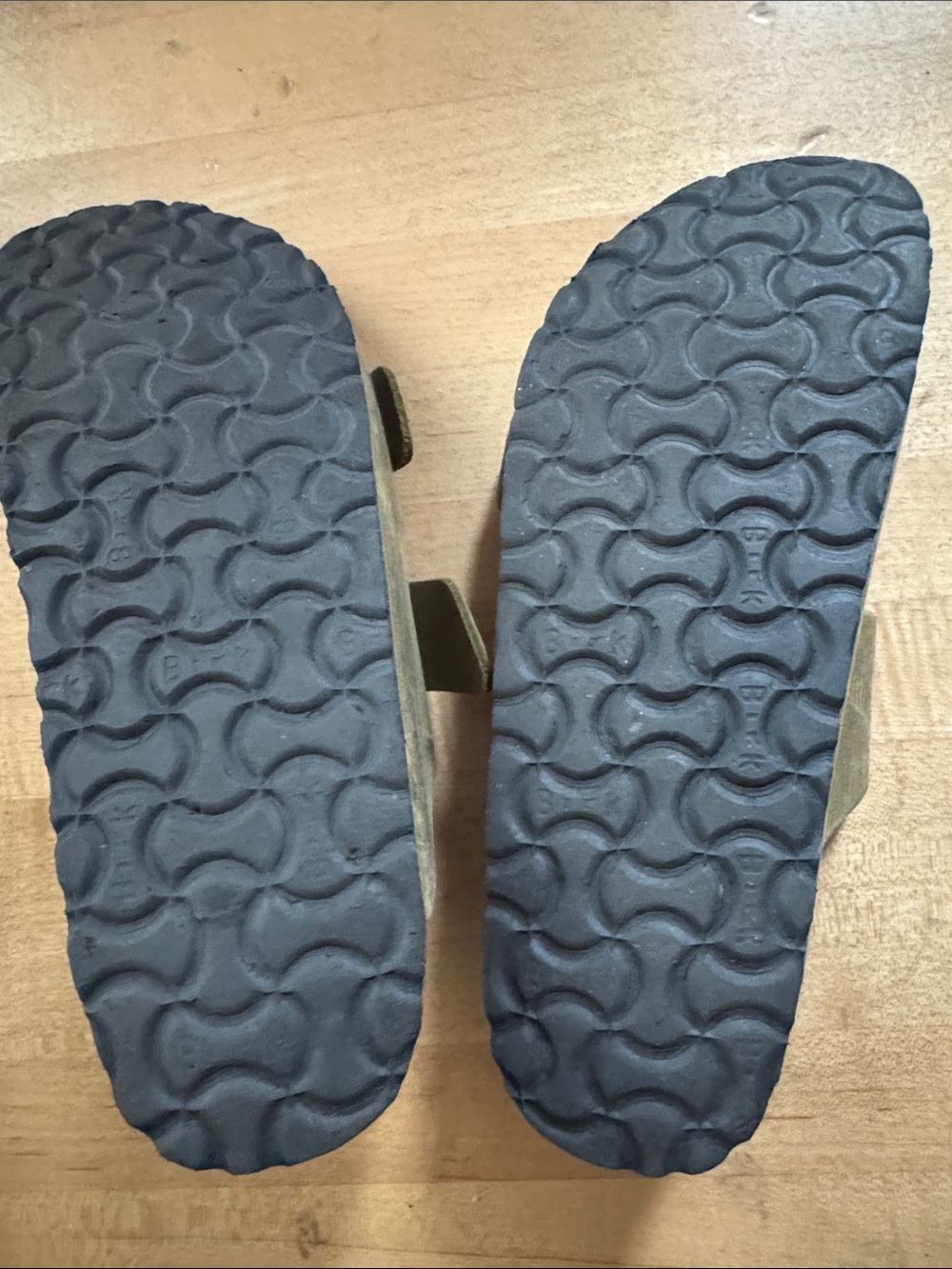 Birkenstock Two-Strap Sandals in Olive with Gold Buckles - Picture 2 of 6